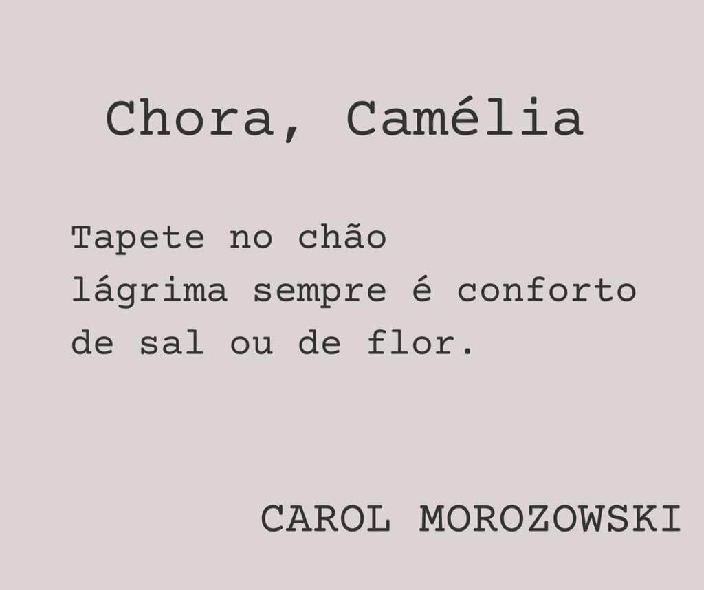 Chora, Camélia

Tapete no chão
lágrima sempre é conforto
de sal ou de flor,
Carol Morozowski