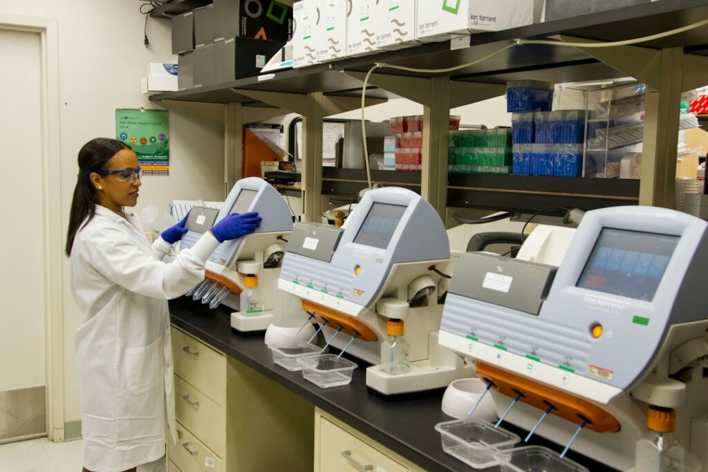 DNA Genotyping and Sequencing. A technician validates genetic variants identified through whole-exome sequencing at the Cancer Genomics Research Laboratory, part of the National Ca